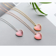 Cat's Eye Stone Necklace - Heart Design with Charm