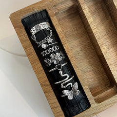 Retro Bear Ring with Black Heart and Flower Design