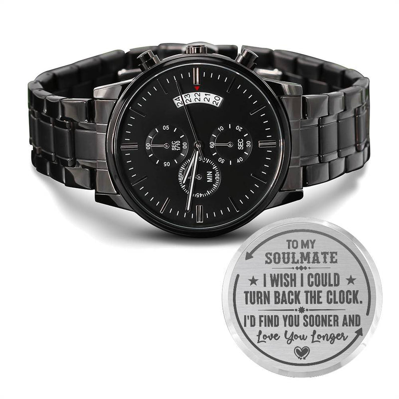 To My Soulmate Turn Back the Clock (Charcoal Black) – Men's Watch